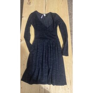 Alya Women Navy Blue Heathered Long Sleeve Faux Wrap Fit & Flare Dress XS